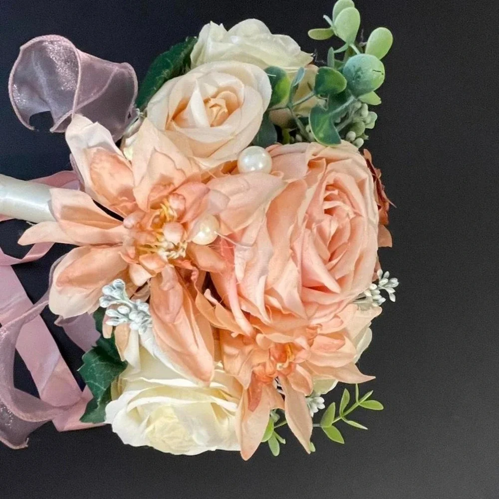Wedding toss bouquet Cream and pink, dusty rose, peach bouquet with roses